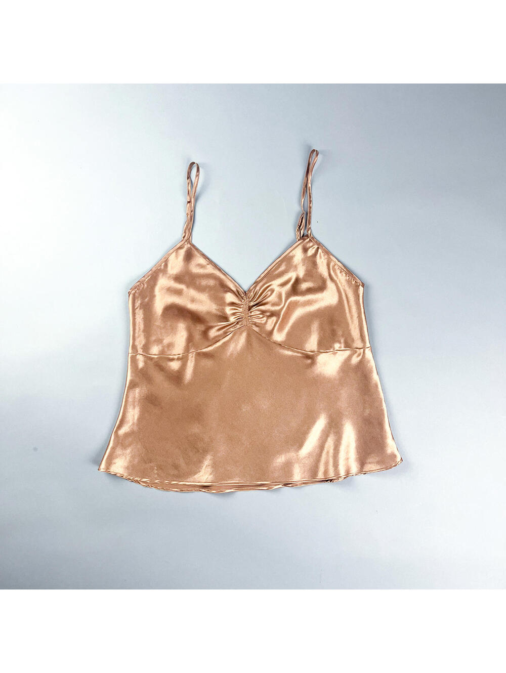 Y2K Beige Satin Camisole Top with Adjustable Straps
